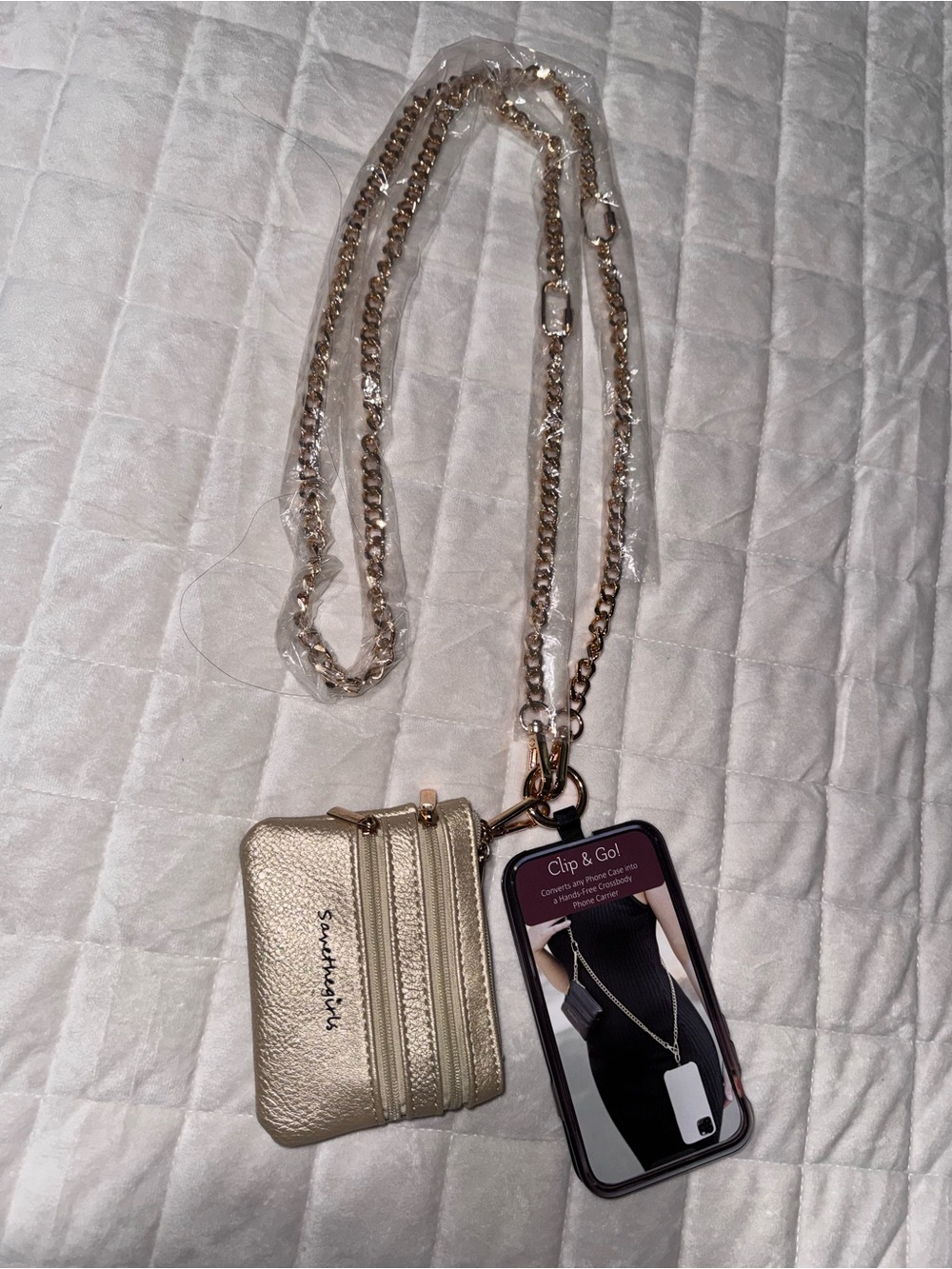 CLIP & GO Gold Chain Lanyard with Gold Zip Pouch - Picture 6 of 9
